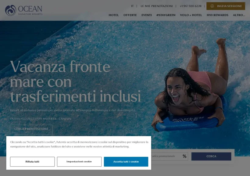 Schermata della pagina offerta di Ocean Hotels
