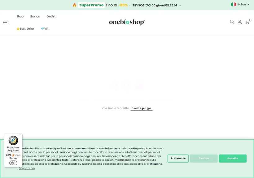 Schermata della pagina offerta di OneBioShopITA
