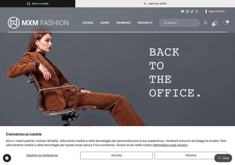 Schermata della pagina offerta di MXM Fashion