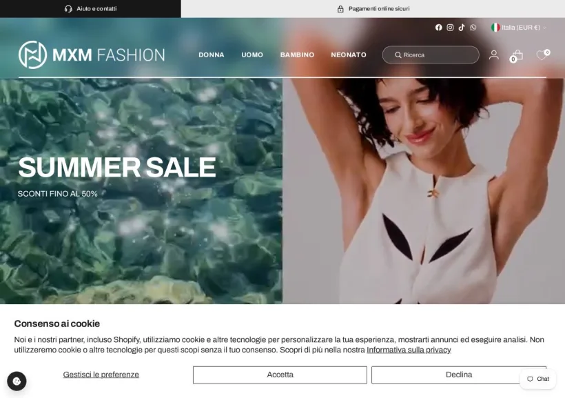 Schermata della pagina offerta di MXM Fashion