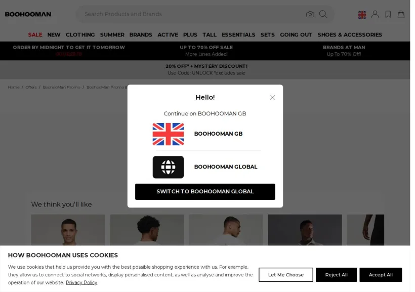 Schermata della pagina offerta di BoohooMan