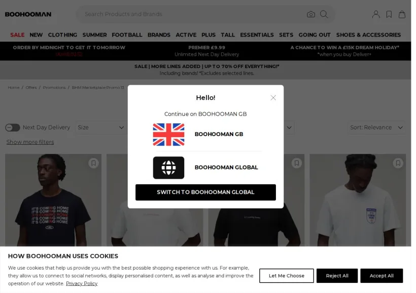 Schermata della pagina offerta di BoohooMan