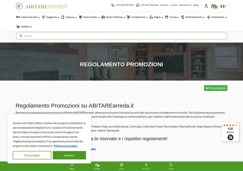 Schermata della pagina offerta di AbitareArreda