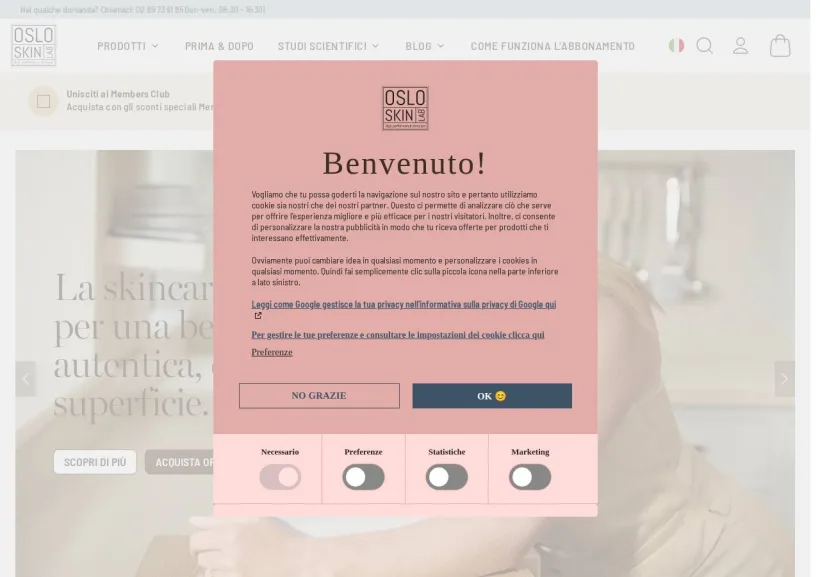 Schermata della pagina offerta di Oslo Skin Lab
