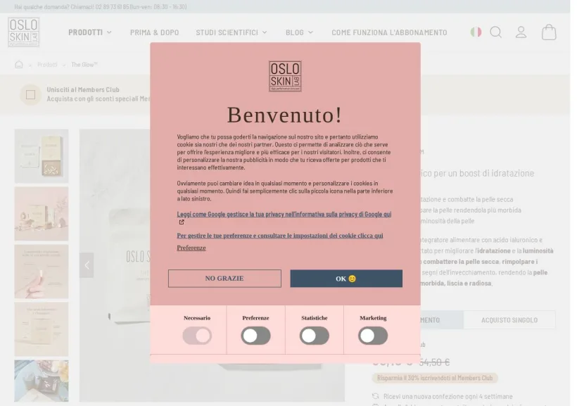 Schermata della pagina offerta di Oslo Skin Lab