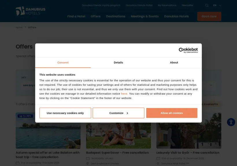 Schermata della pagina offerta di Danubius Hotels  