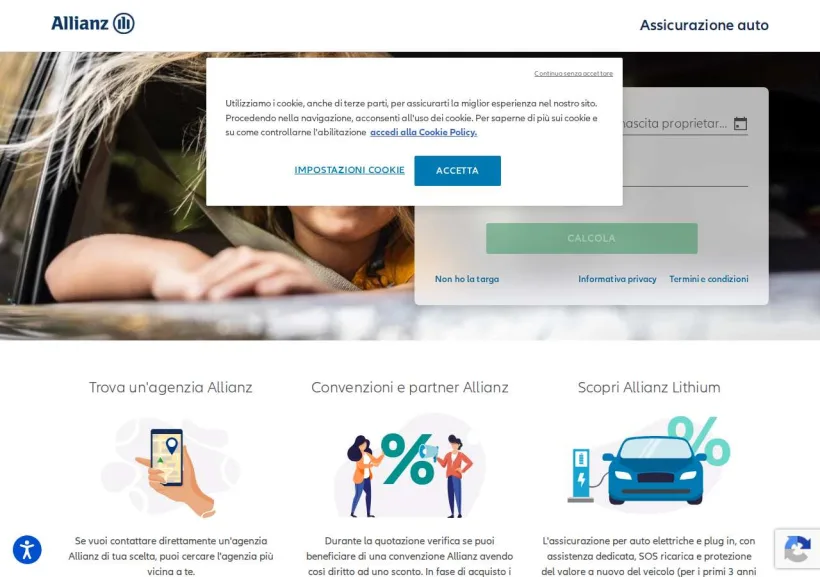 Schermata della pagina offerta di Allianz Assicurazioni