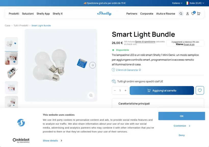 Schermata della pagina offerta di Shelly