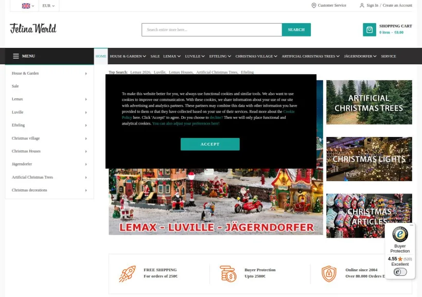 Schermata della pagina offerta di Felinaworld