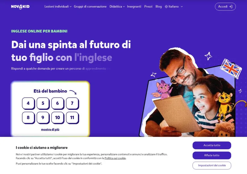 Schermata della pagina offerta di Novakid