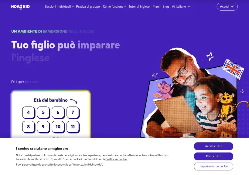 Schermata della pagina offerta di Novakid