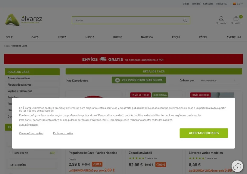 Schermata della pagina offerta di Álvarez