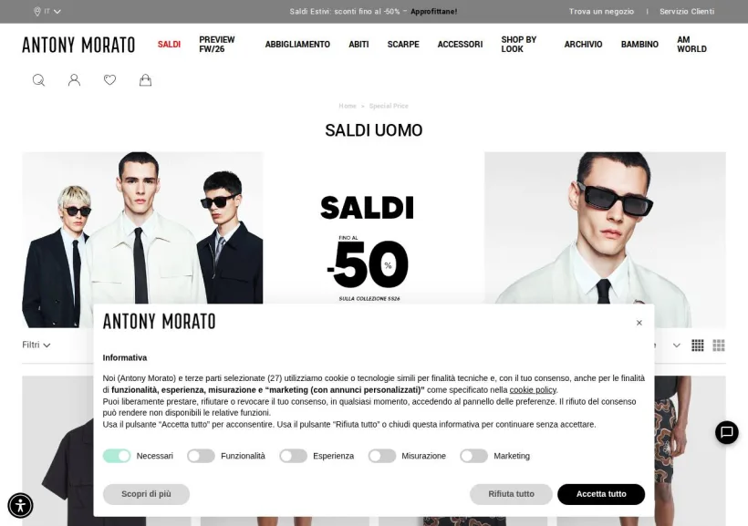 Schermata della pagina offerta di Antony Morato