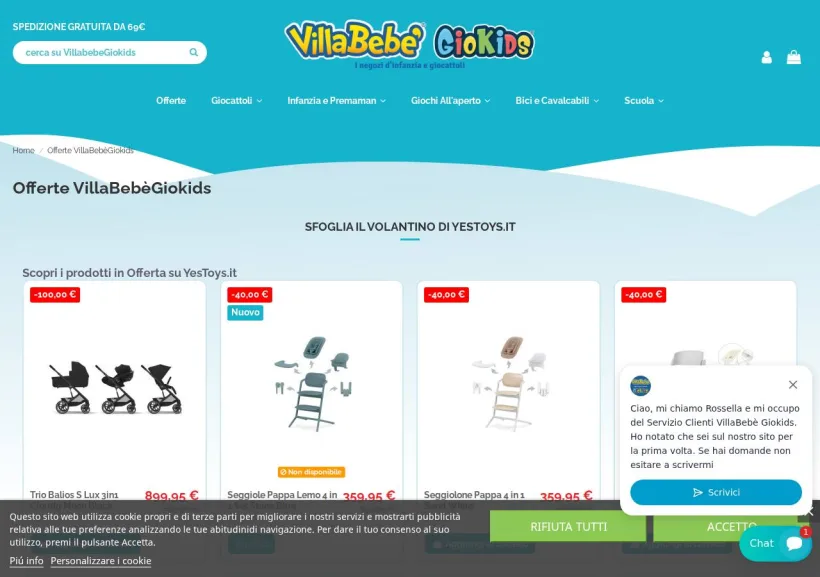 Schermata della pagina offerta di Villabebè Giokids