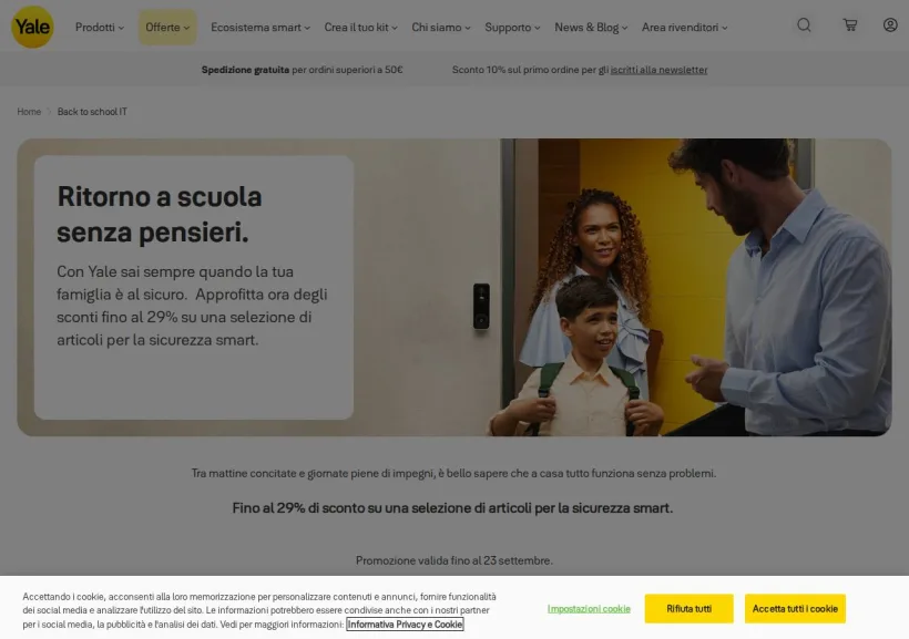 Schermata della pagina offerta di YaleHome
