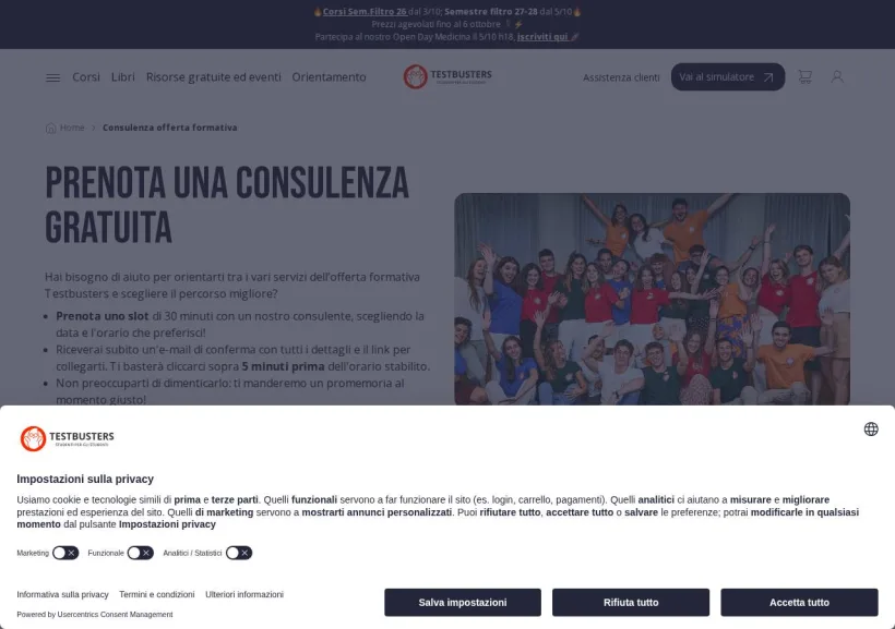 Schermata della pagina offerta di Testbusters