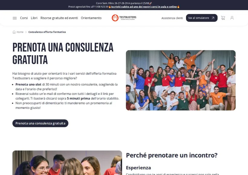 Schermata della pagina offerta di Testbusters