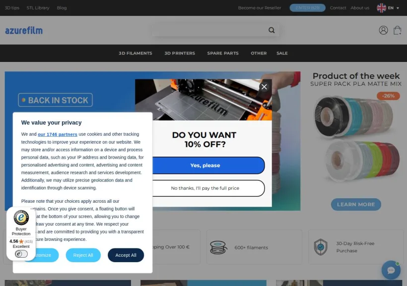 Schermata della pagina offerta di AZUREFILM
