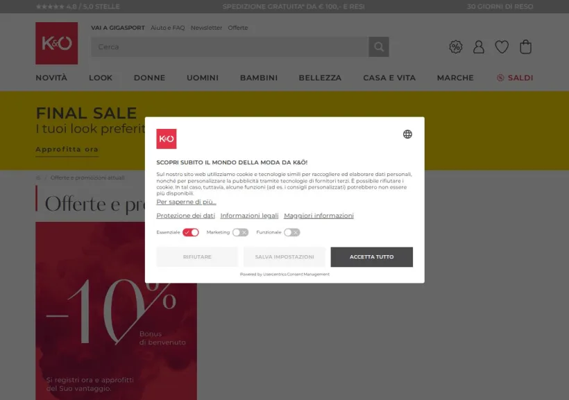Schermata della pagina offerta di Kastner & Öhler
