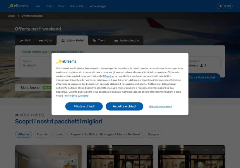 Schermata della pagina offerta di eDreams