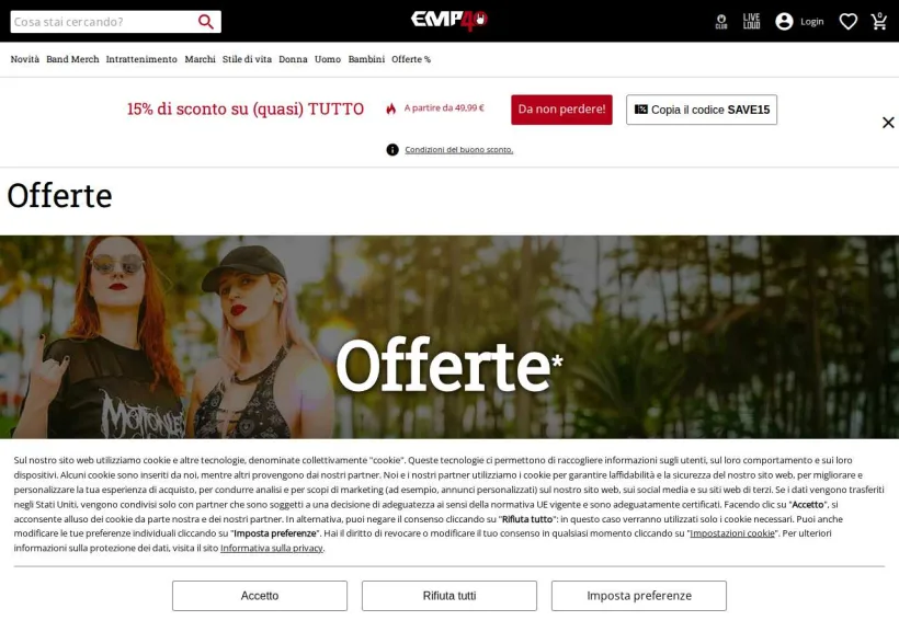 Schermata della pagina offerta di EMP Italia
