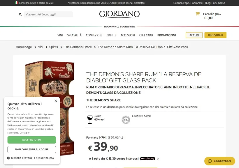 Schermata della pagina offerta di Giordano Vini