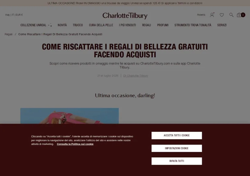 Schermata della pagina offerta di Charlotte Tilbury