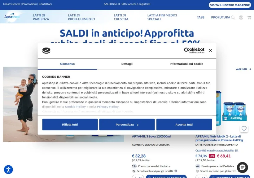 Schermata della pagina offerta di Apta Shop