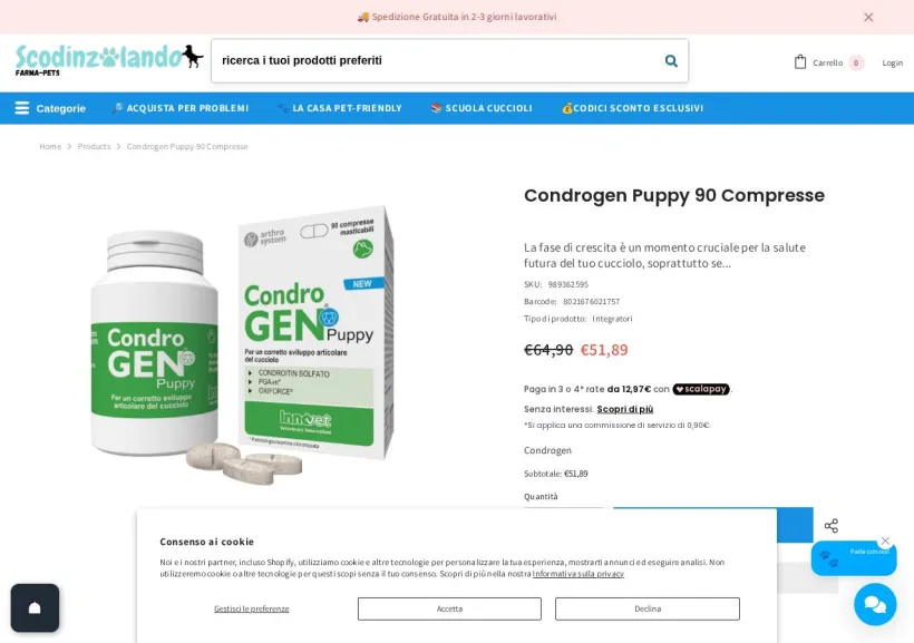 Schermata della pagina offerta di Scodinzolando