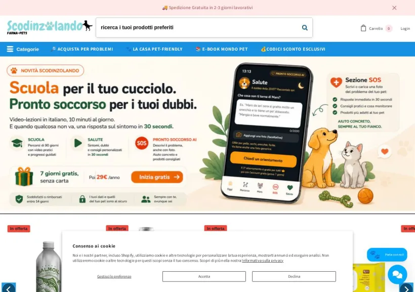 Schermata della pagina offerta di Scodinzolando