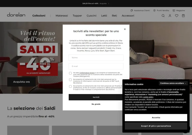 Schermata della pagina offerta di Dorelan