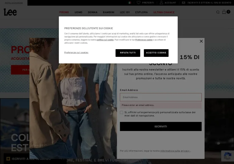 Schermata della pagina offerta di Lee