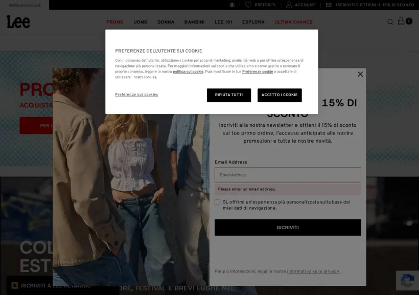 Schermata della pagina offerta di Lee