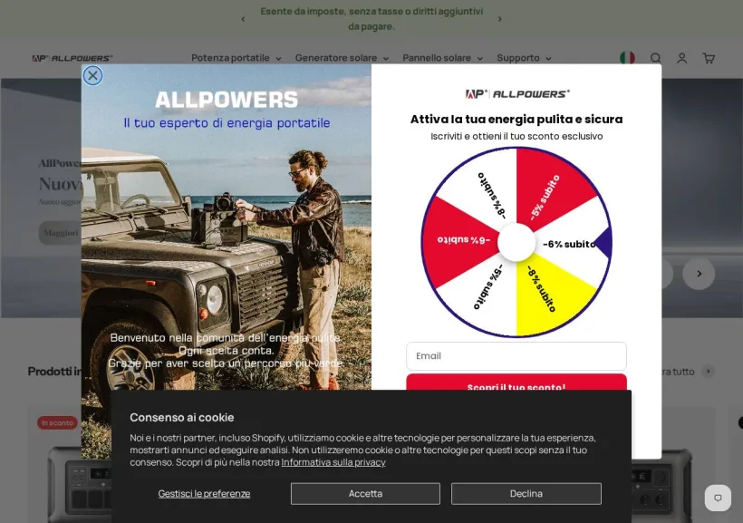 Schermata della pagina offerta di ALLPOWERS