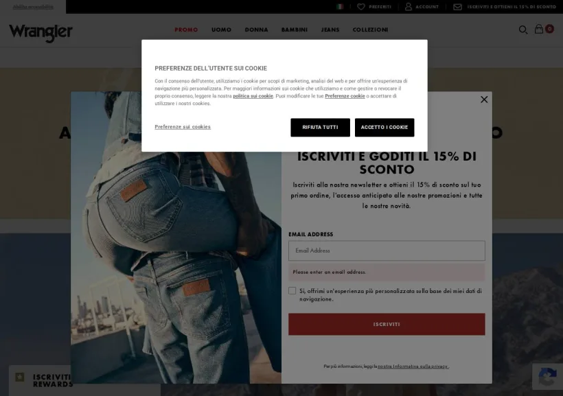 Schermata della pagina offerta di Wrangler