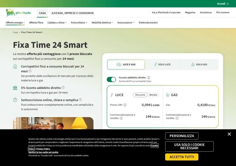 Schermata della pagina offerta di Eni Plenitude