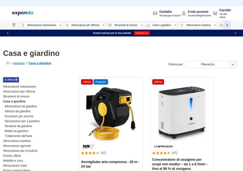 Schermata della pagina offerta di Expondo