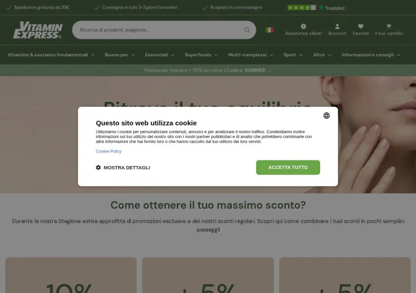 Schermata della pagina offerta di Vitamin Express
