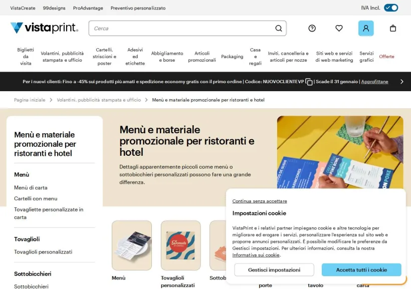 Schermata della pagina offerta di Vistaprint