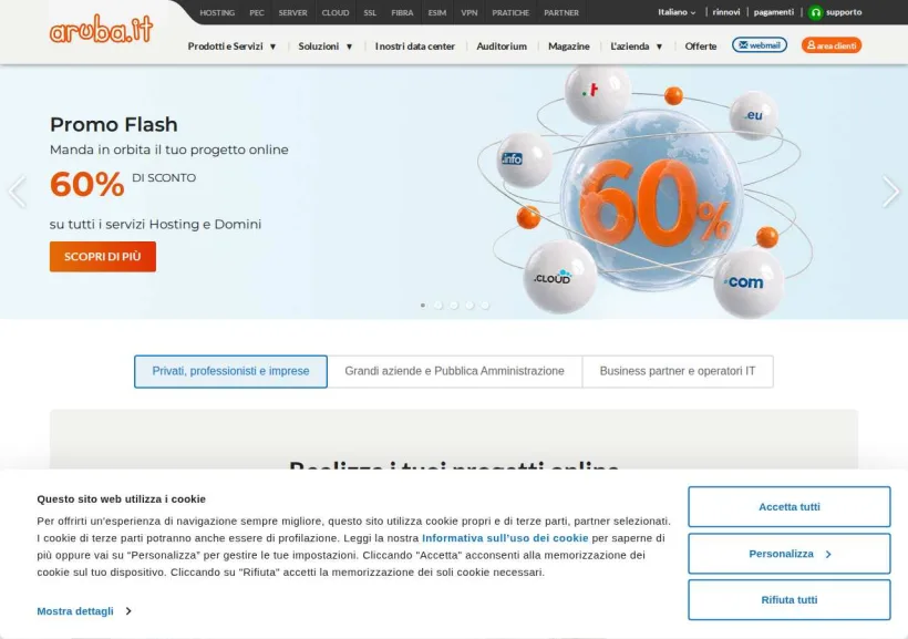 Schermata della pagina offerta di Aruba