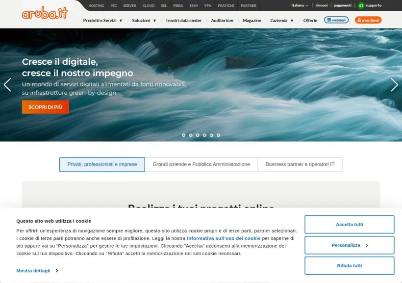 Schermata della pagina offerta di Aruba