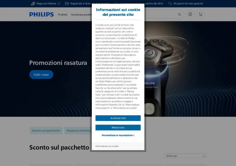Schermata della pagina offerta di Philips