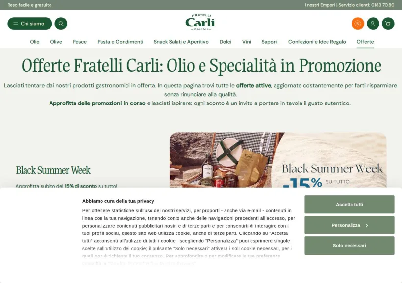 Schermata della pagina offerta di Fratelli Carli