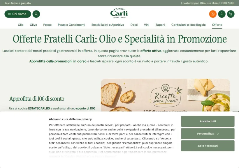Schermata della pagina offerta di Fratelli Carli