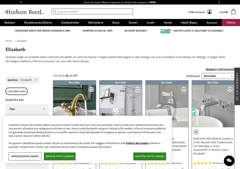 Schermata della pagina offerta di Hudson Reed