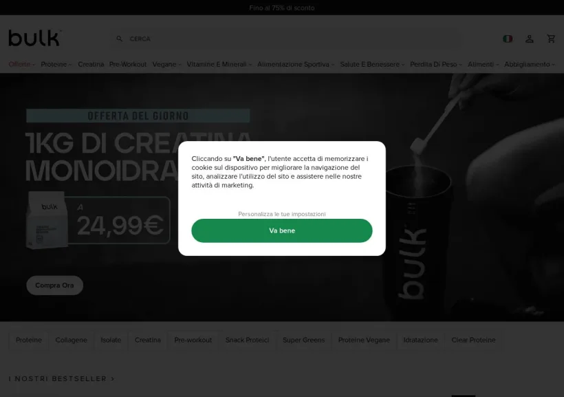 Schermata della pagina offerta di Bulk Powders