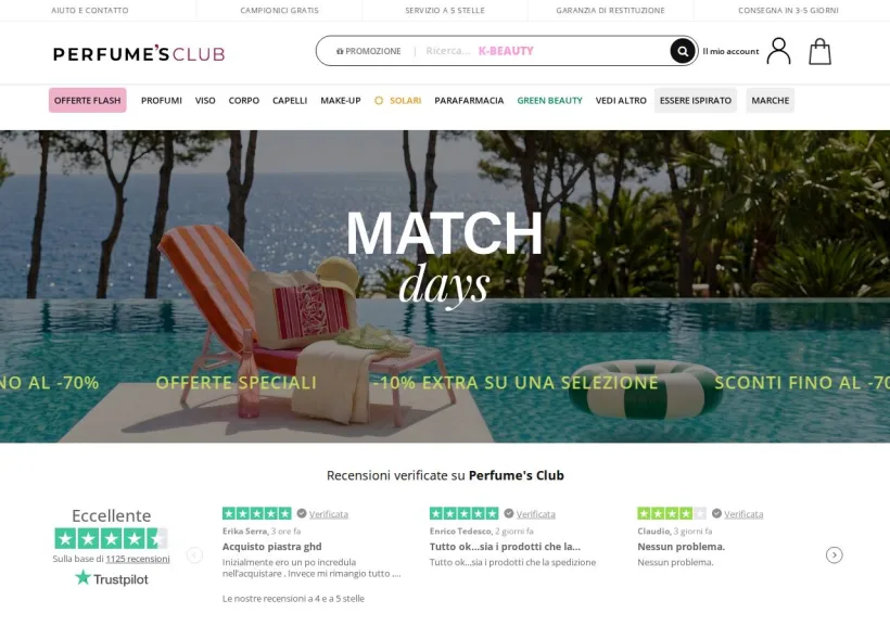 Schermata della pagina offerta di Perfume's Club