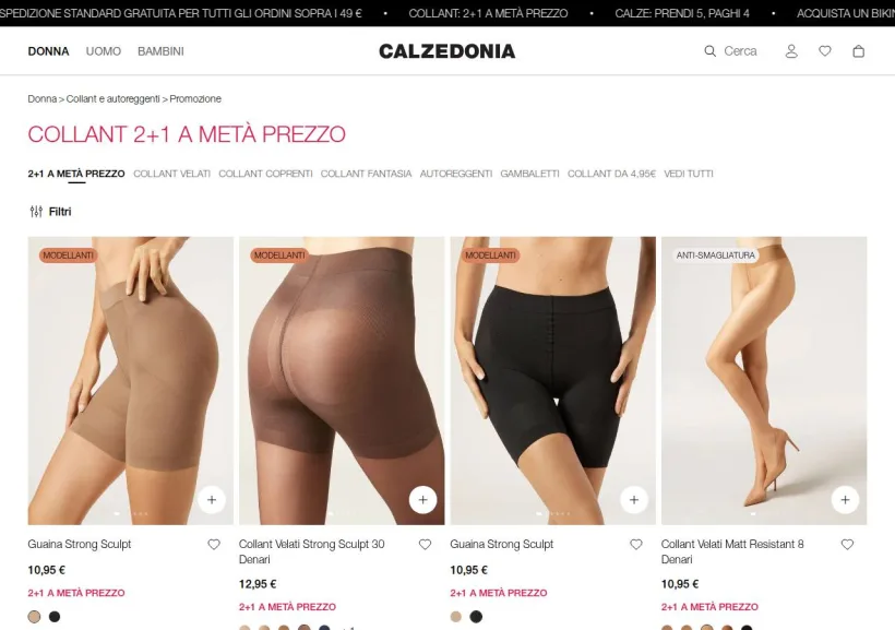 Schermata della pagina offerta di Calzedonia