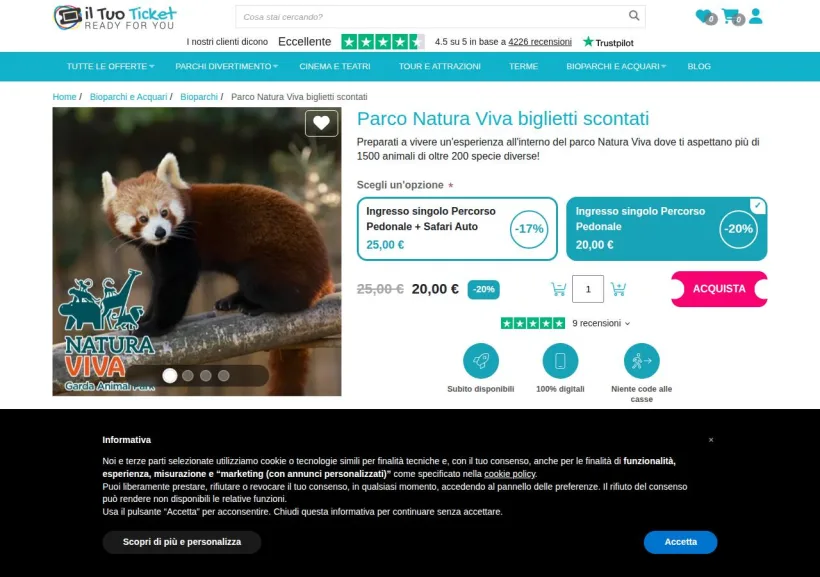 Schermata della pagina offerta di Iltuoticket