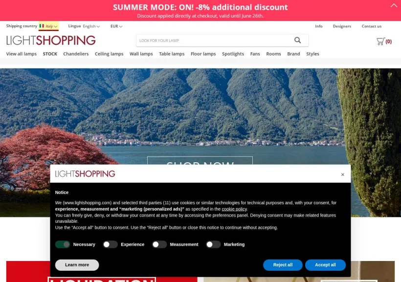 Schermata della pagina offerta di LightShopping